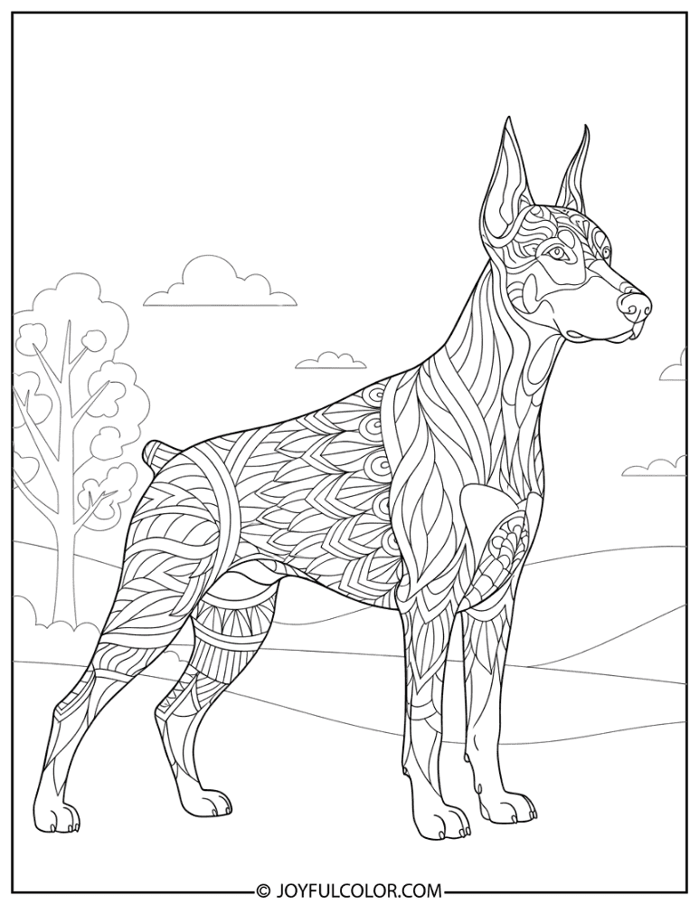 Zentangle Doberman Coloring Page