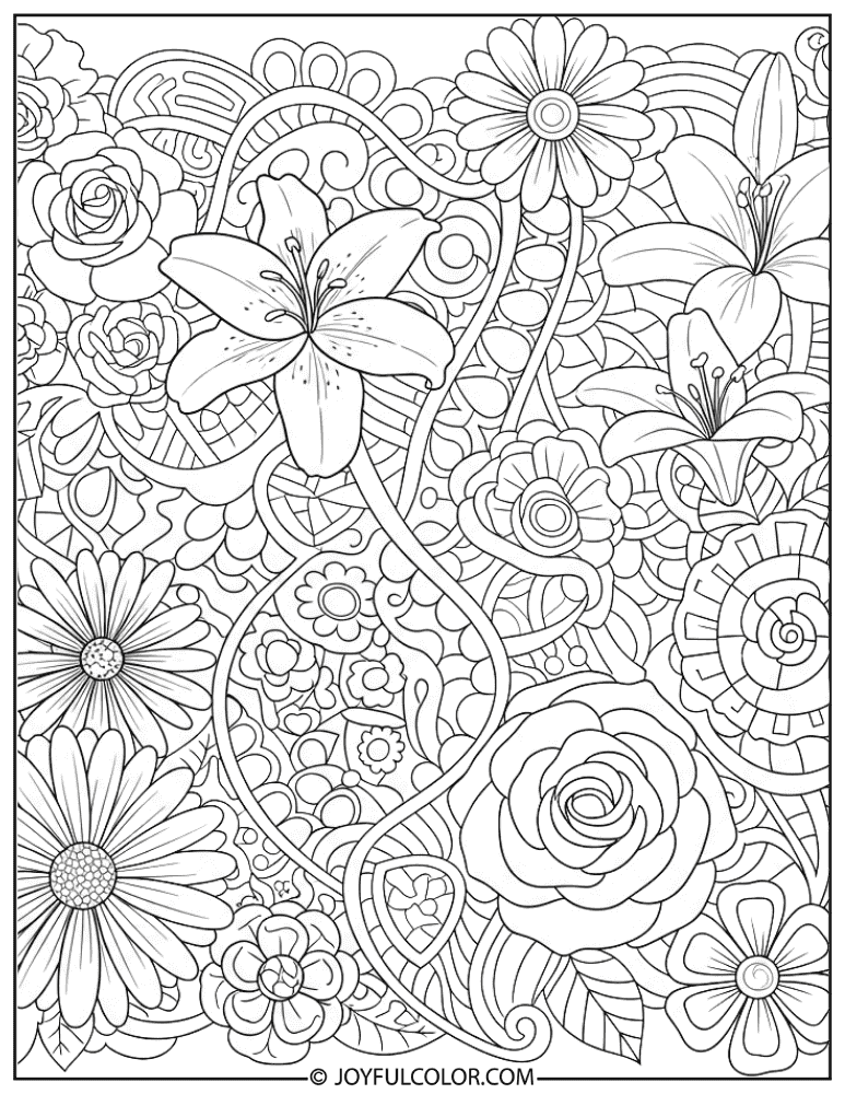 Zentangle Garden Flower Coloring Page