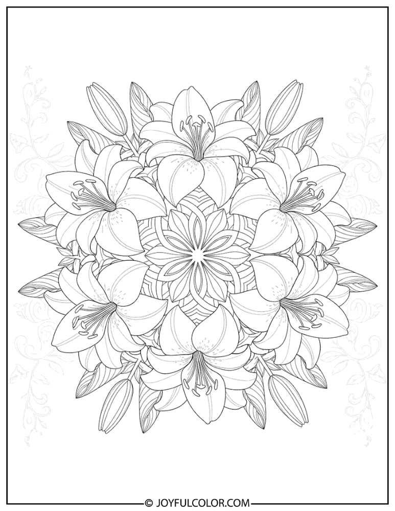 Zentangle Lily Mandala Coloring Page