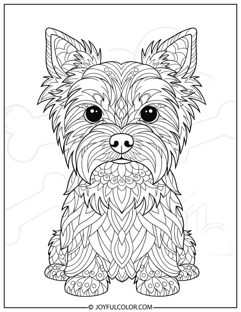 Zentangle Yorkie Coloring Page