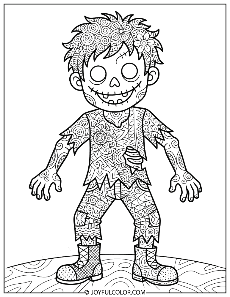Zentangle Zombie with Intricate Fills