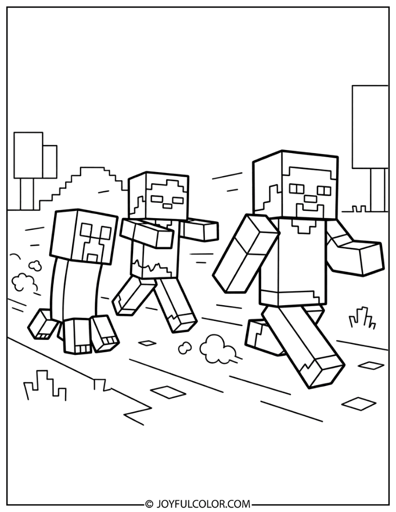 Zombie and Creeper Chasing Steve