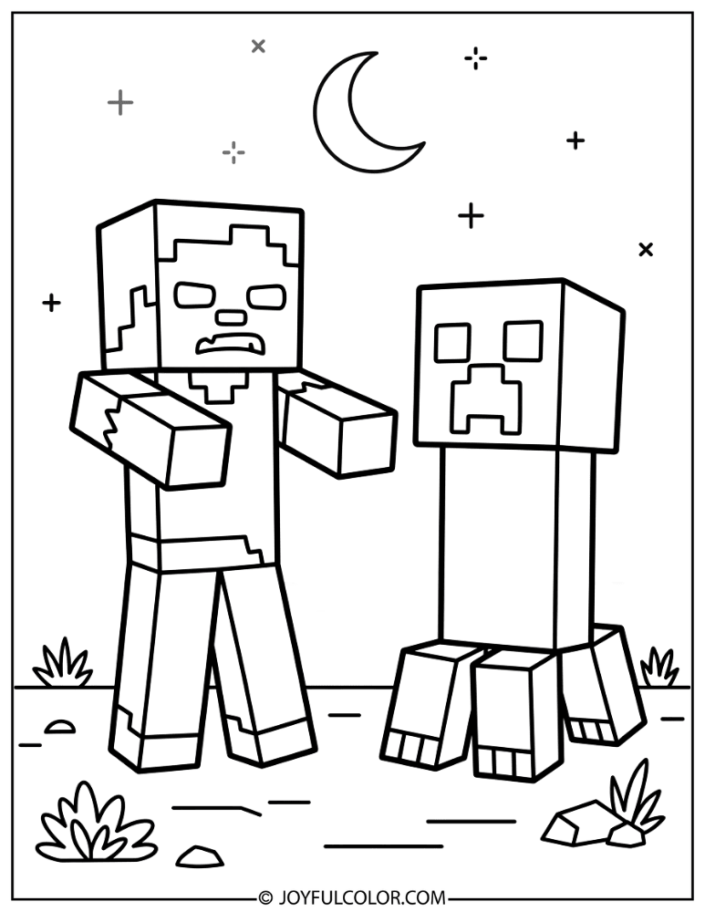 Zombie and Creeper Under Moonlight