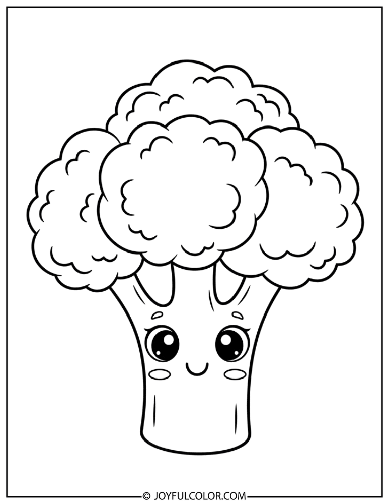 Cute Cartoon Broccoli Coloring Page